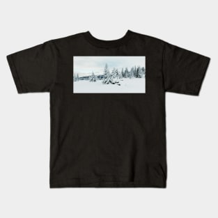 Snow-Covered Fir Trees in Frozen Winter Landscape in Scandinavia Kids T-Shirt